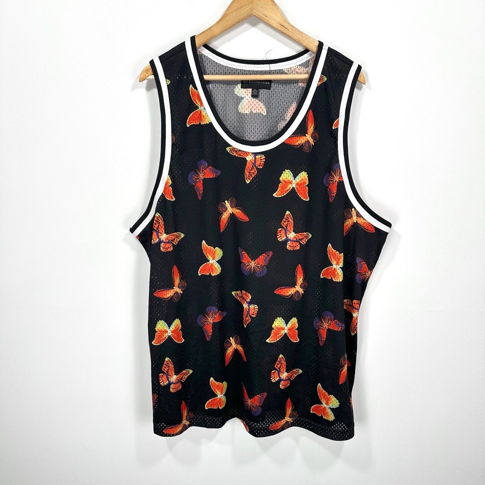 No Boundaries Mesh Jersey Mens 2XL Black Butterfly Print Tank Top Streetwear